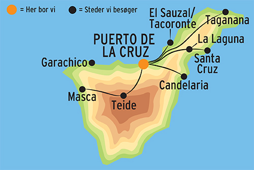 Kort over rejsen til Tenerife